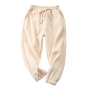 Odeerbi Toddler Boys Girls Sweatpants Cotton Sports Pants Toddler Baby Candy Color Solid Color Leggings 2025 Casual Kids Pants Beige 5-6 Years